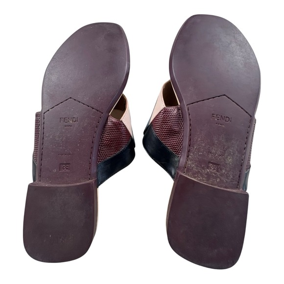 Fendi Roma Colorblock Leather Slide Sandals Size 38 EU Made in Italy - Picture 11 of 12